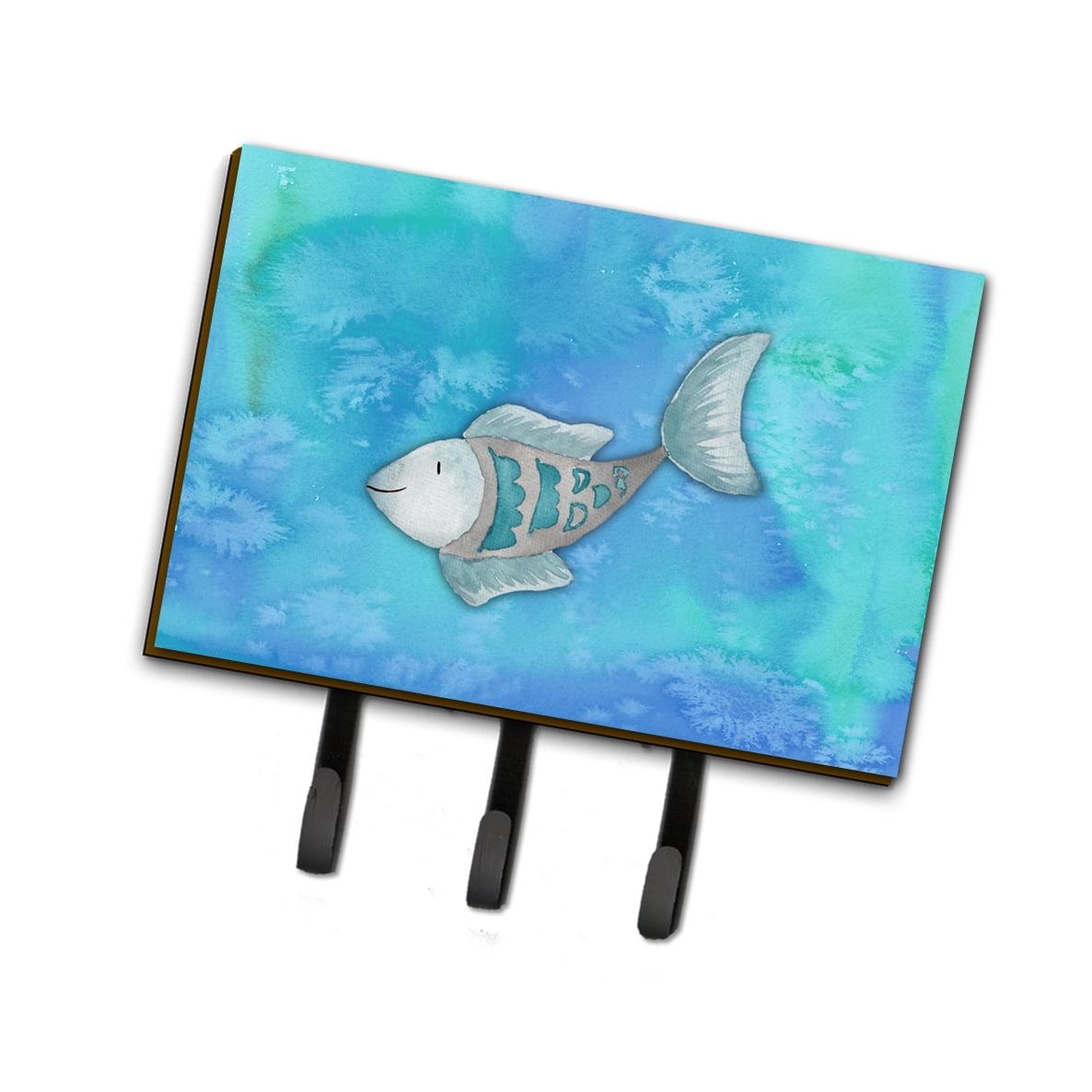 BB7386TH68 Blue Fish Watercolor Leash or Key Holder