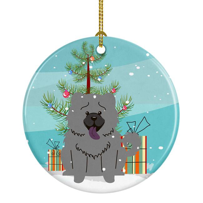 BB4264CO1 Merry Christmas Tree Chow Chow Blue Ceramic Ornament