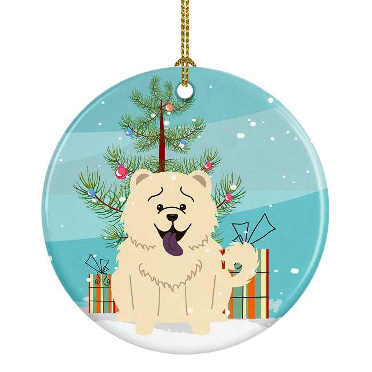 Merry Christmas Tree Chow Chow White Ceramic Ornament