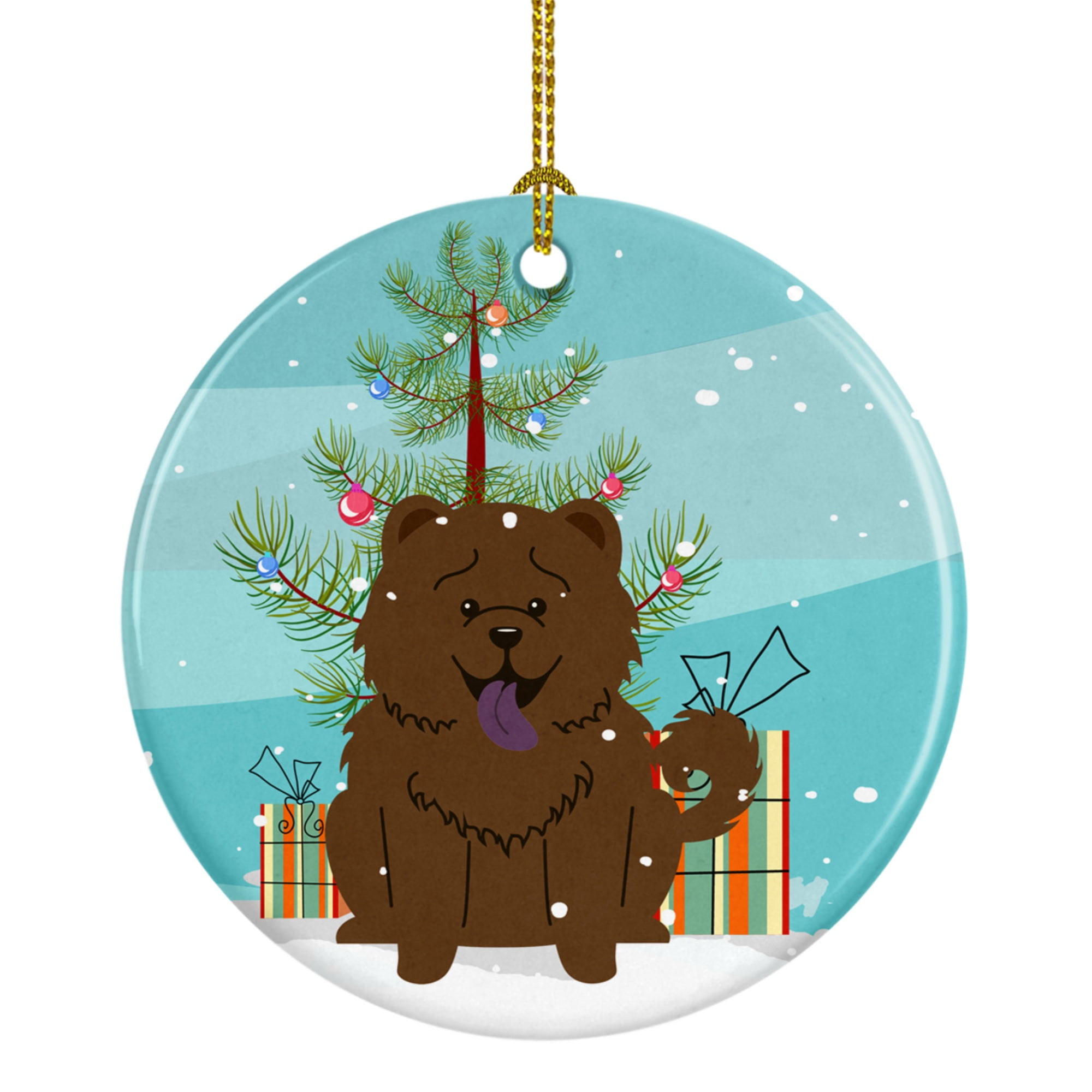 Merry Christmas Tree Chow Chow Chocolate Ceramic Ornament