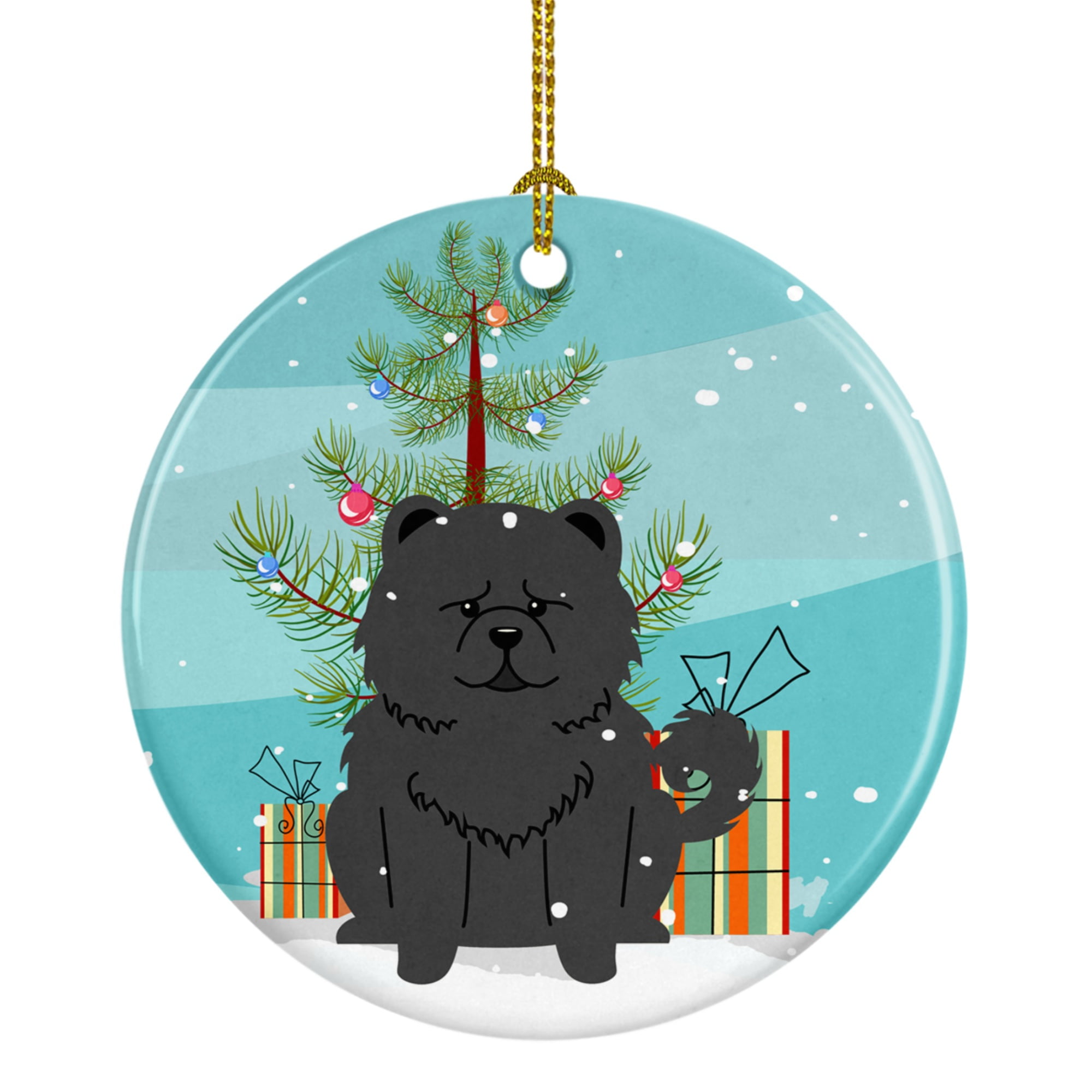 Merry Christmas Tree Chow Chow Black Ceramic Ornament
