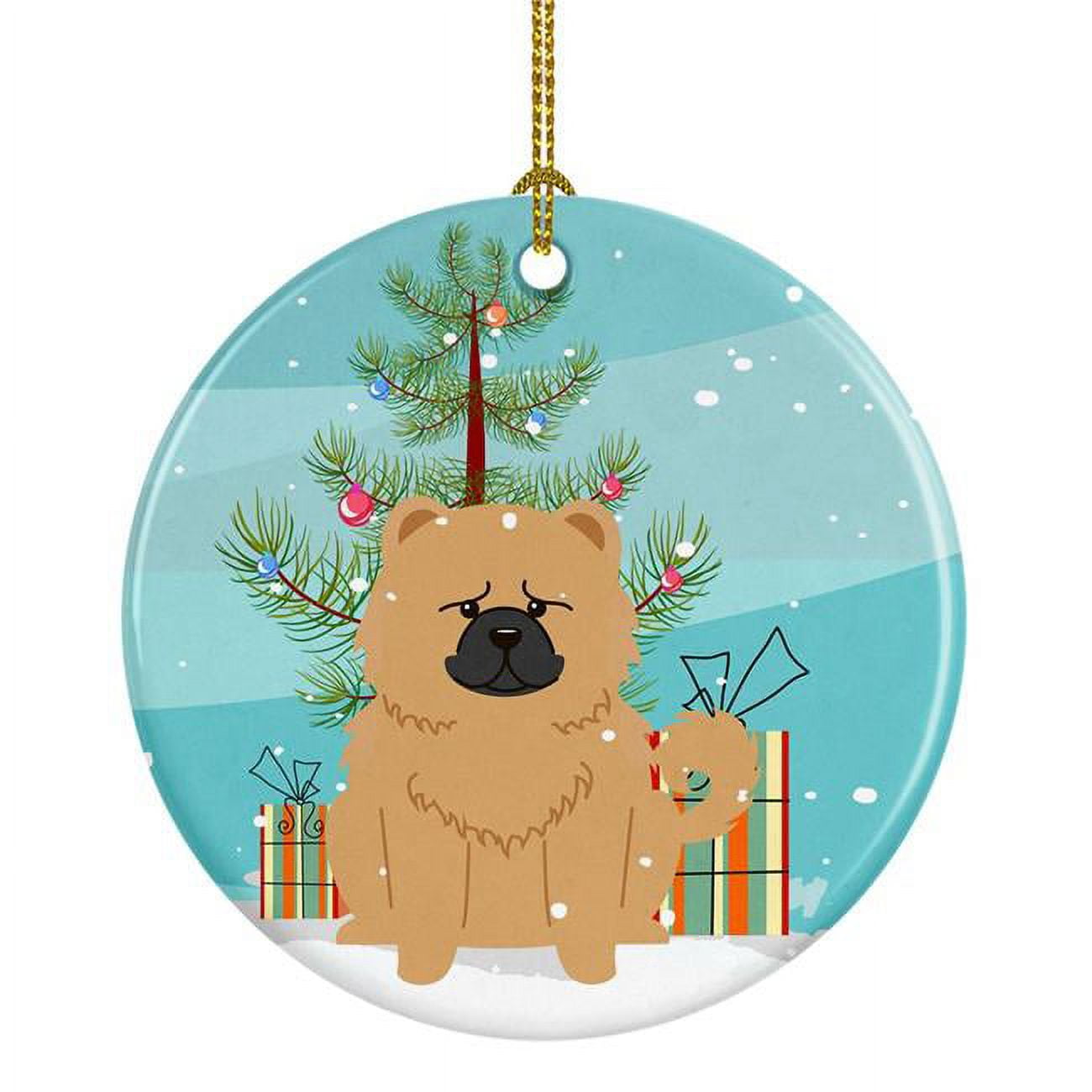 Merry Christmas Tree Chow Chow Cream Ceramic Ornament