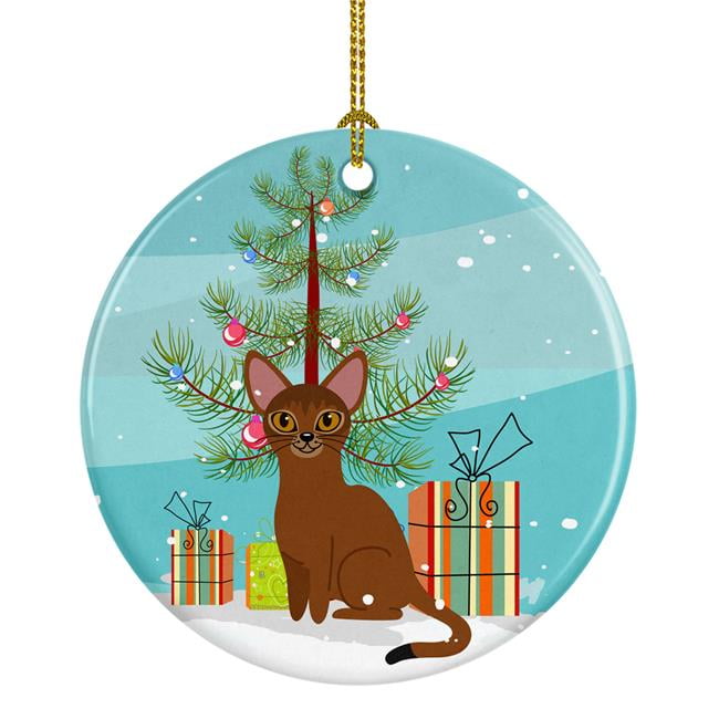 Abyssinian Cat Merry Christmas Tree Ceramic Ornament