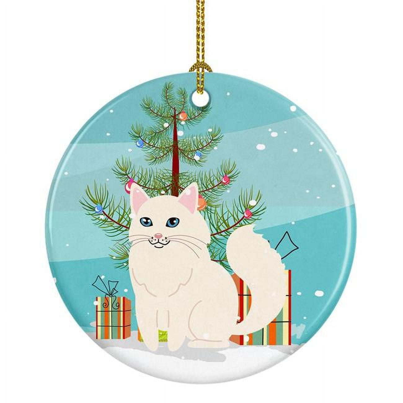 Turkish Angora Cat Merry Christmas Tree Ceramic Ornament