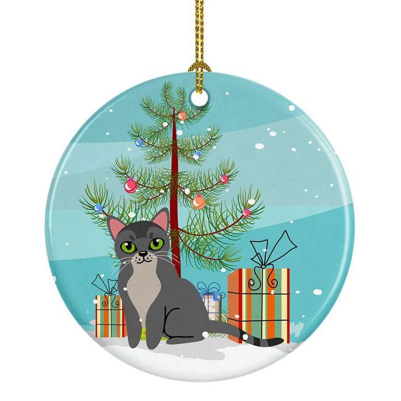 Asian Cat Merry Christmas Tree Ceramic Ornament