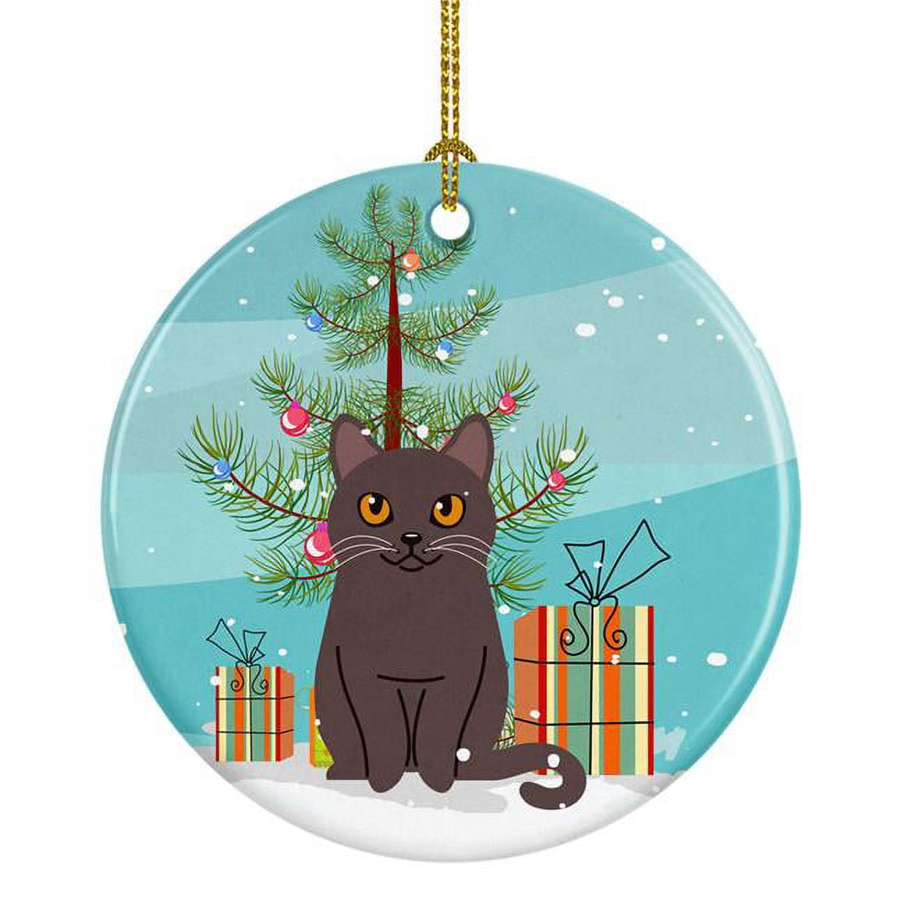 Chartreux Cat Merry Christmas Tree Ceramic Ornament