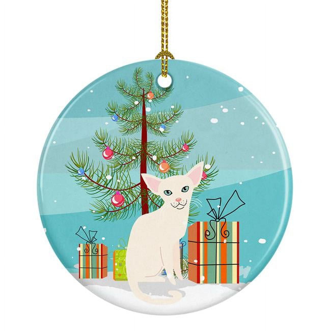 Foreign White Cat Merry Christmas Tree Ceramic Ornament