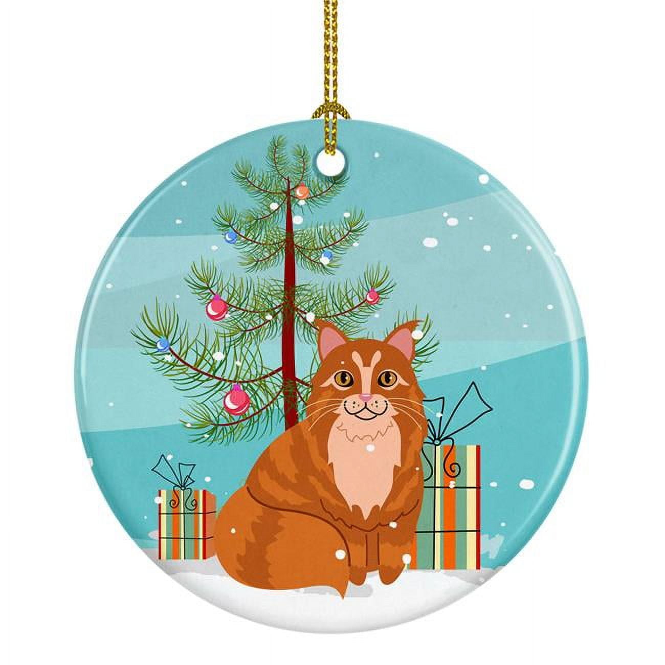 Maine Coon Cat Merry Christmas Tree Ceramic Ornament