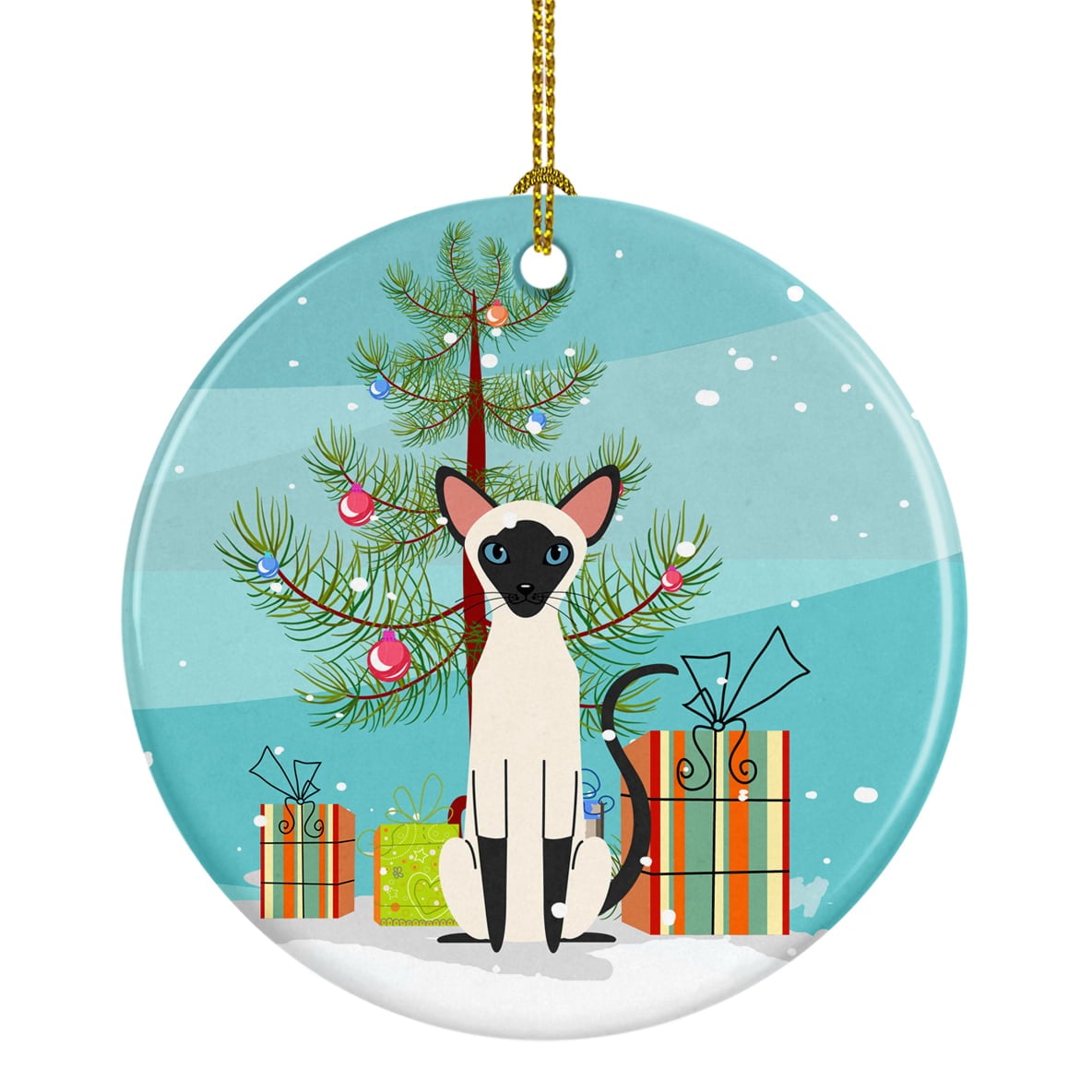 Siamese Cat Merry Christmas Tree Ceramic Ornament