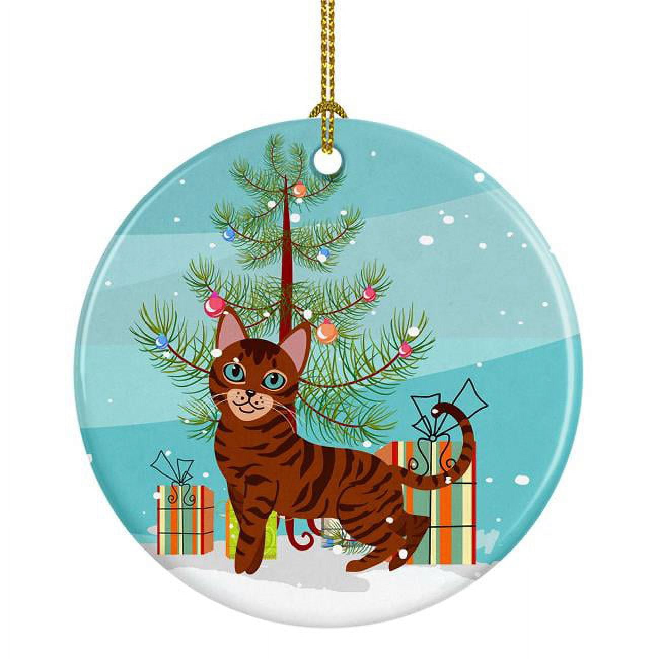 Toyger Cat Merry Christmas Tree Ceramic Ornament