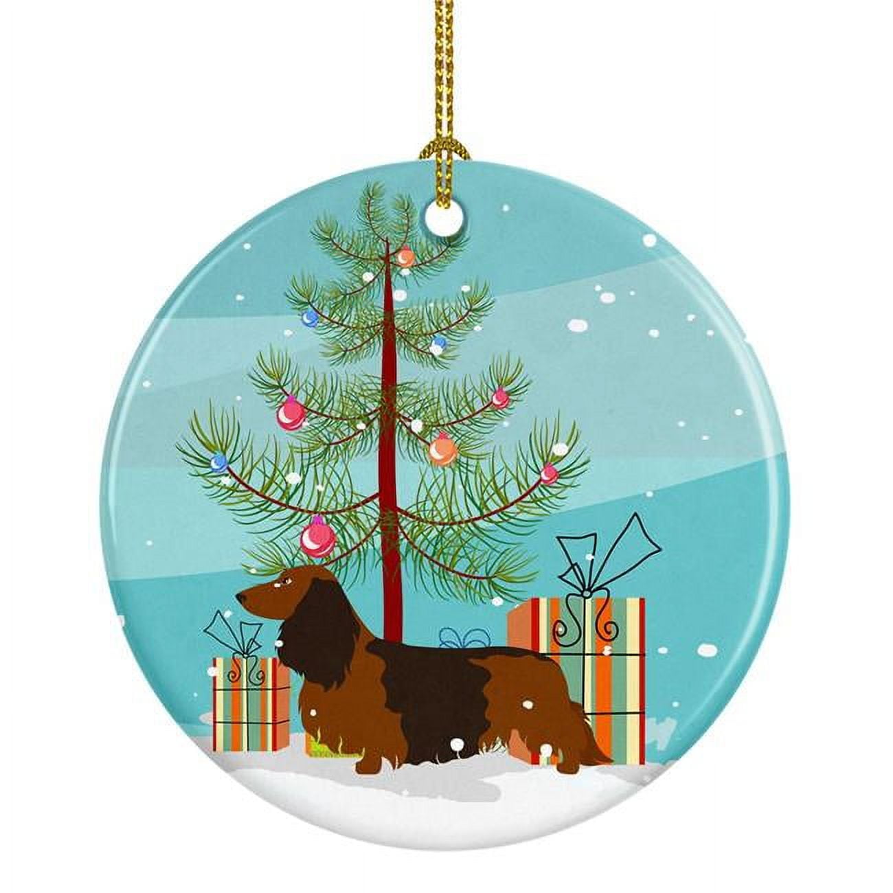 Longhaired Dachshund Christmas Ceramic Ornament