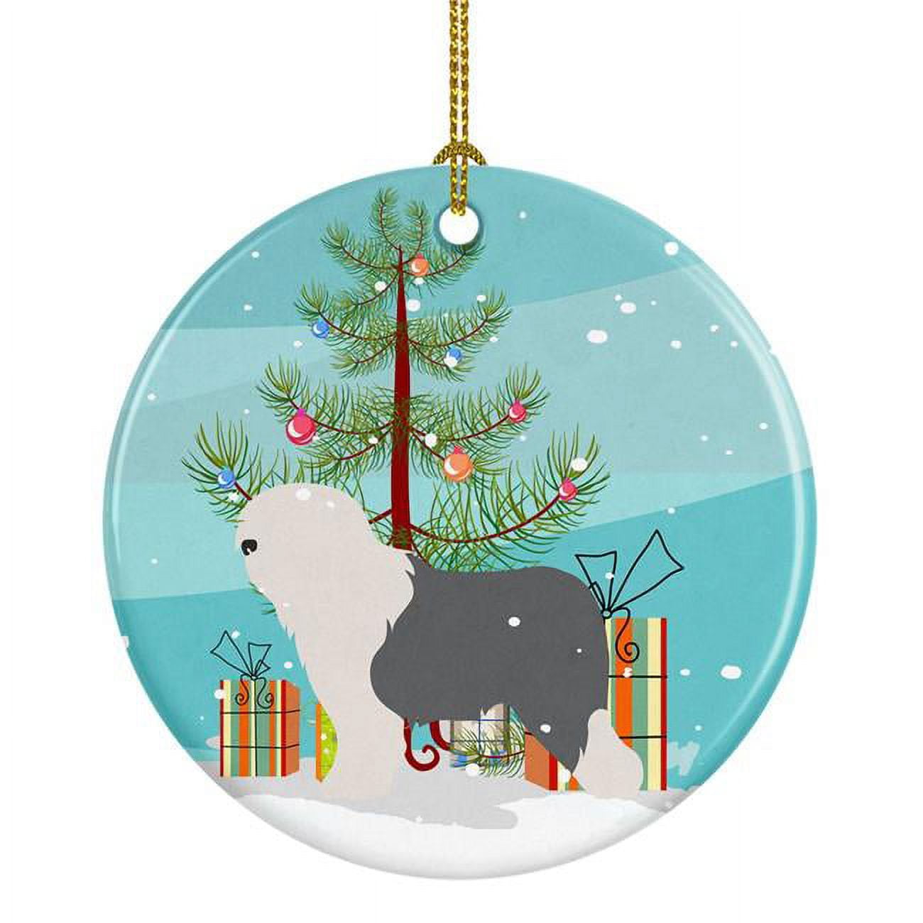 BB8456CO1 Old English Sheepdog Bobtail Christmas Ceramic Ornament