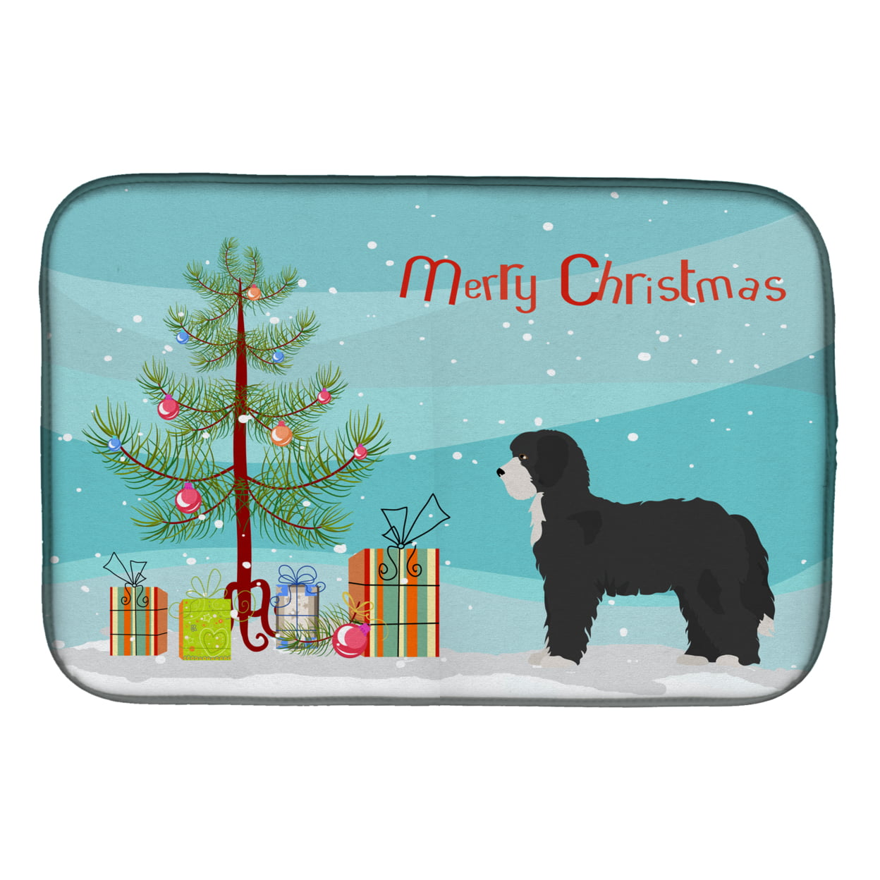 CK3868DDM Black Sheepadoodle Christmas Tree Dish Drying Mat