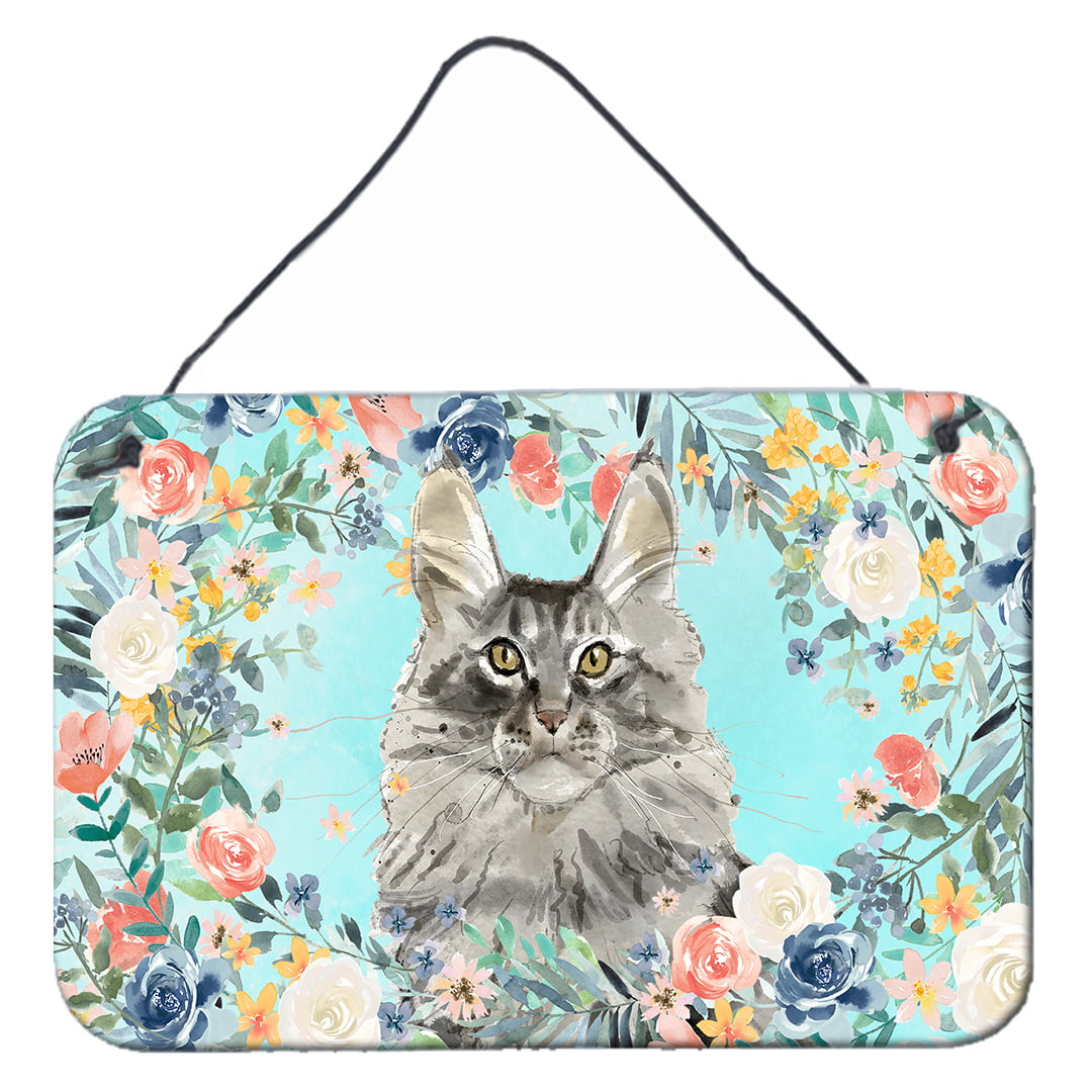 Maine Coon Spring Flowers Wall or Door Hanging Prints