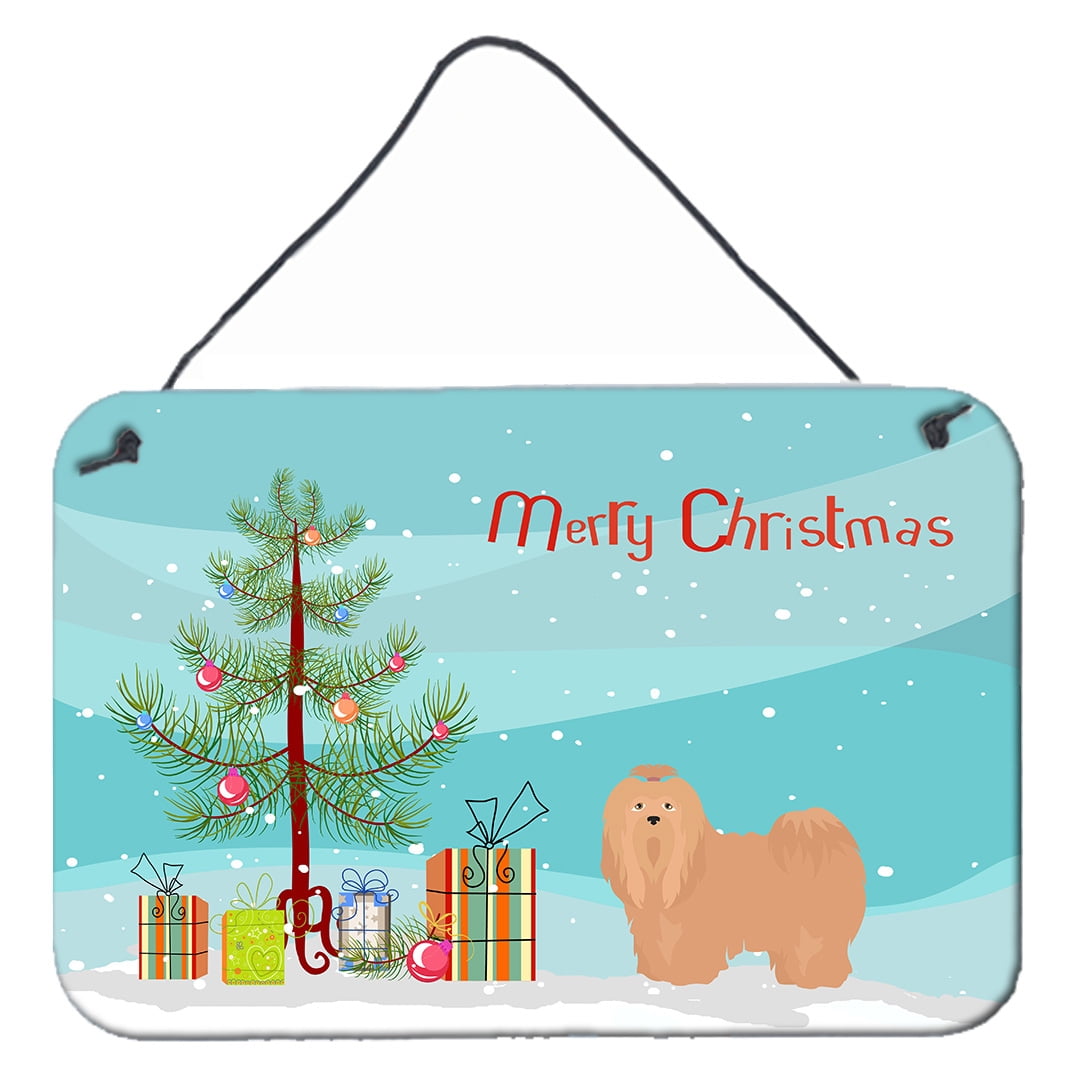 Tan Lhasa Apso Christmas Tree Wall or Door Hanging Prints