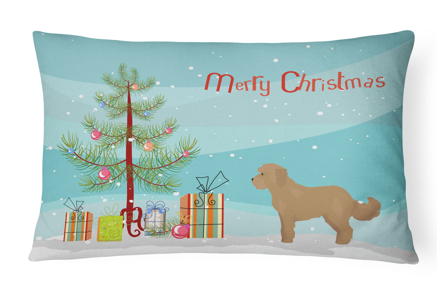 CK3822PW1216 Tan Cockapoo Christmas Tree Canvas Fabric Decorative Pillow