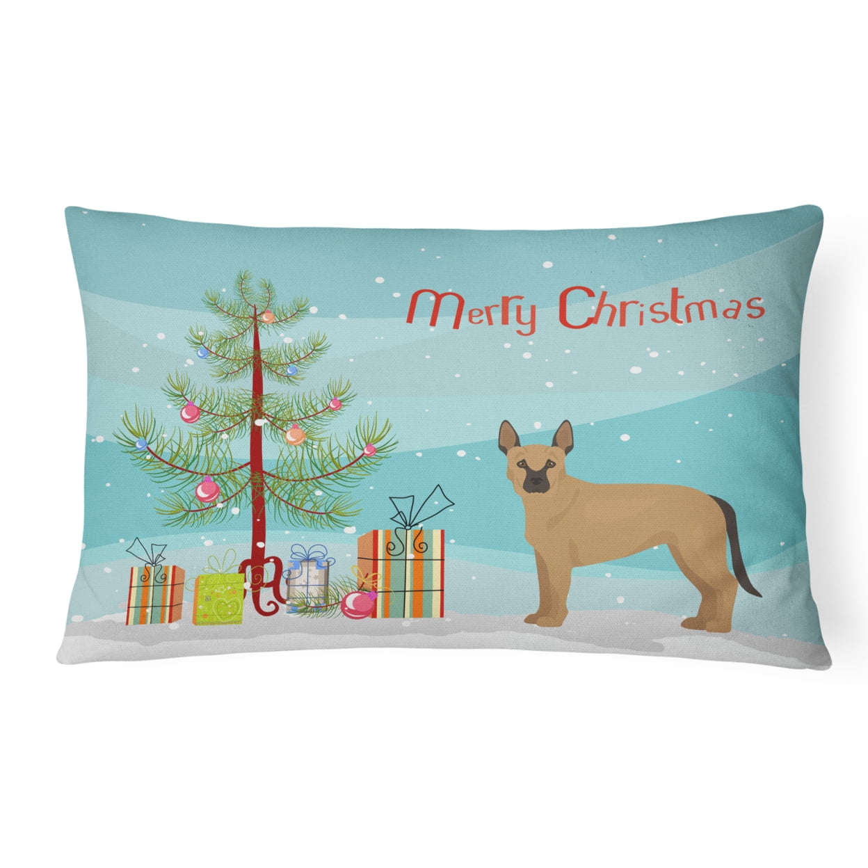 Tan German Shepherd Mastiff Mix Christmas Tree Canvas Fabric Decorative Pillow