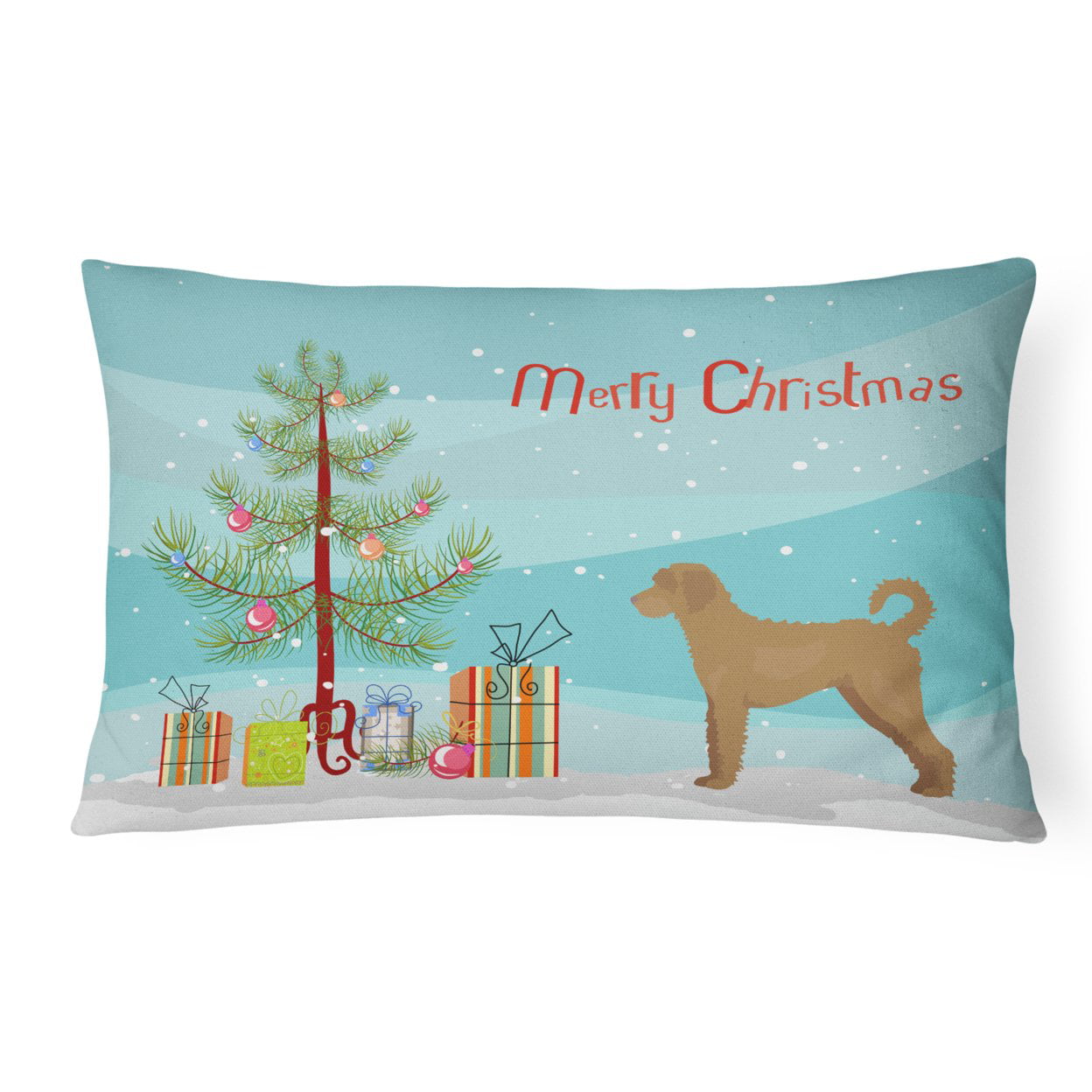 Tan Labradoodle Christmas Tree Canvas Fabric Decorative Pillow
