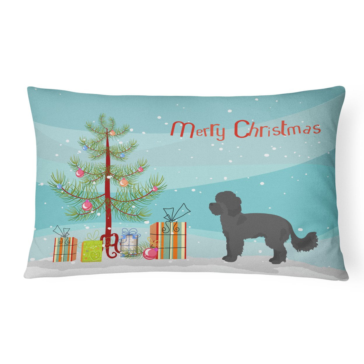 Black Maltipoo Christmas Tree Canvas Fabric Decorative Pillow