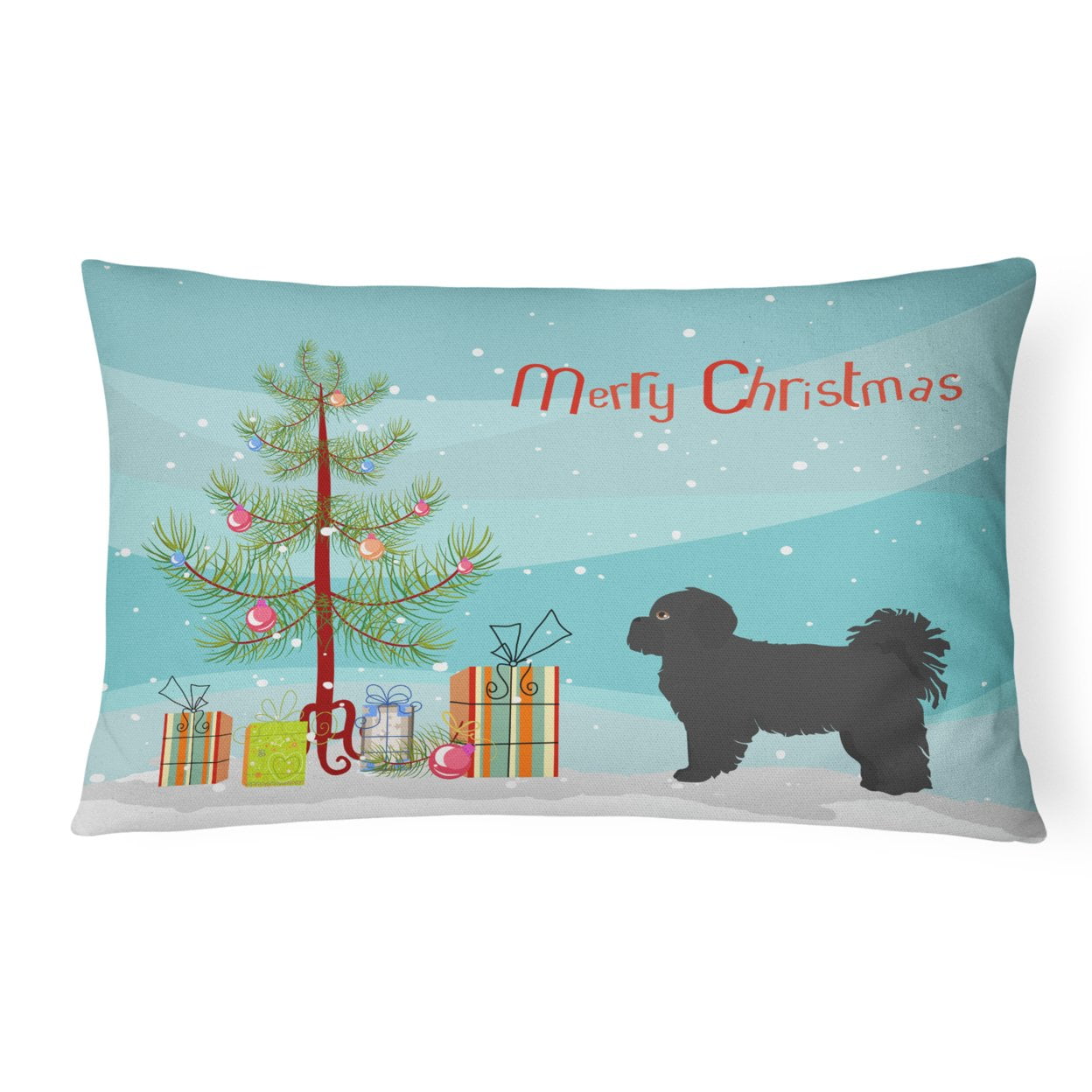 CK3858PW1216 Black Pekeapoo Christmas Tree Canvas Fabric Decorative Pillow