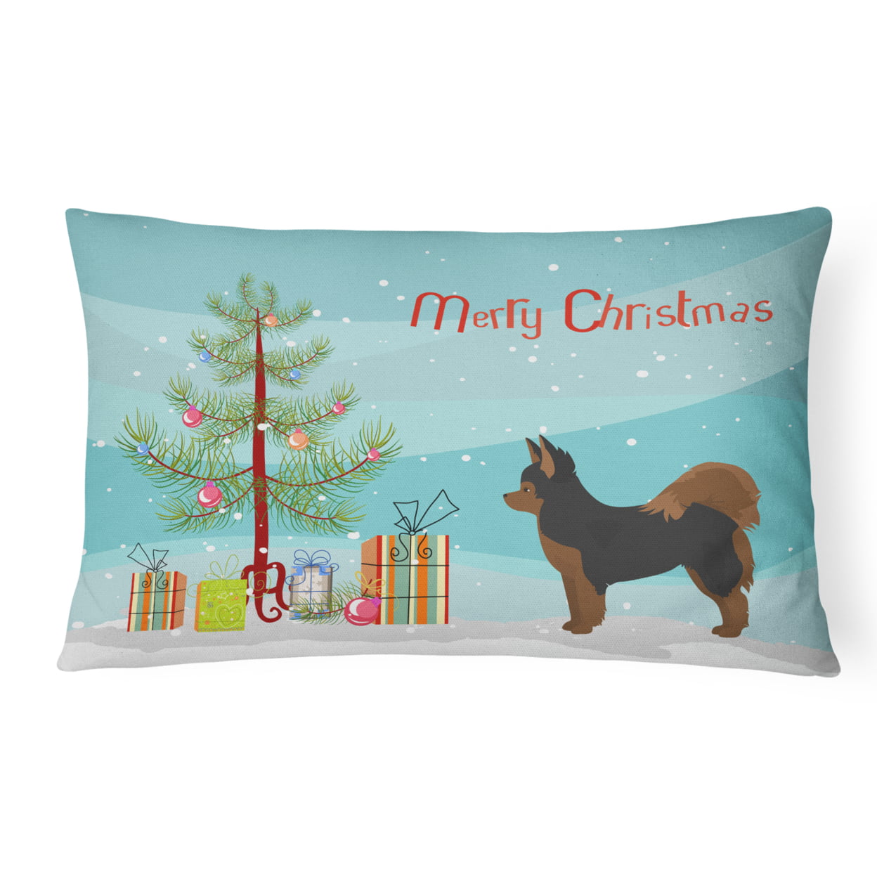 Black & Tan Pomchi Christmas Tree Canvas Fabric Decorative Pillow