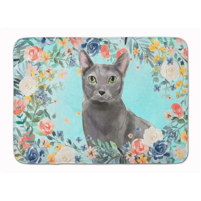 CK3390RUG Blue Russian Spring Flowers Machine Washable Memory Foam Mat