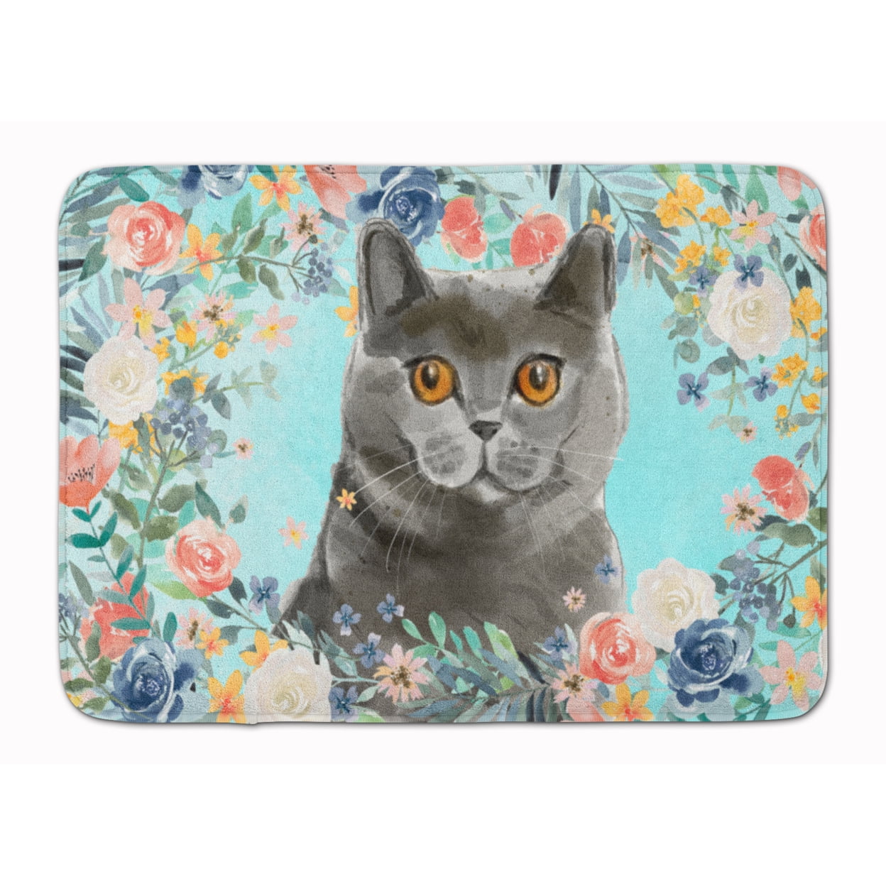 CK3392RUG British Shorthair Spring Flowers Machine Washable Memory Foam Mat