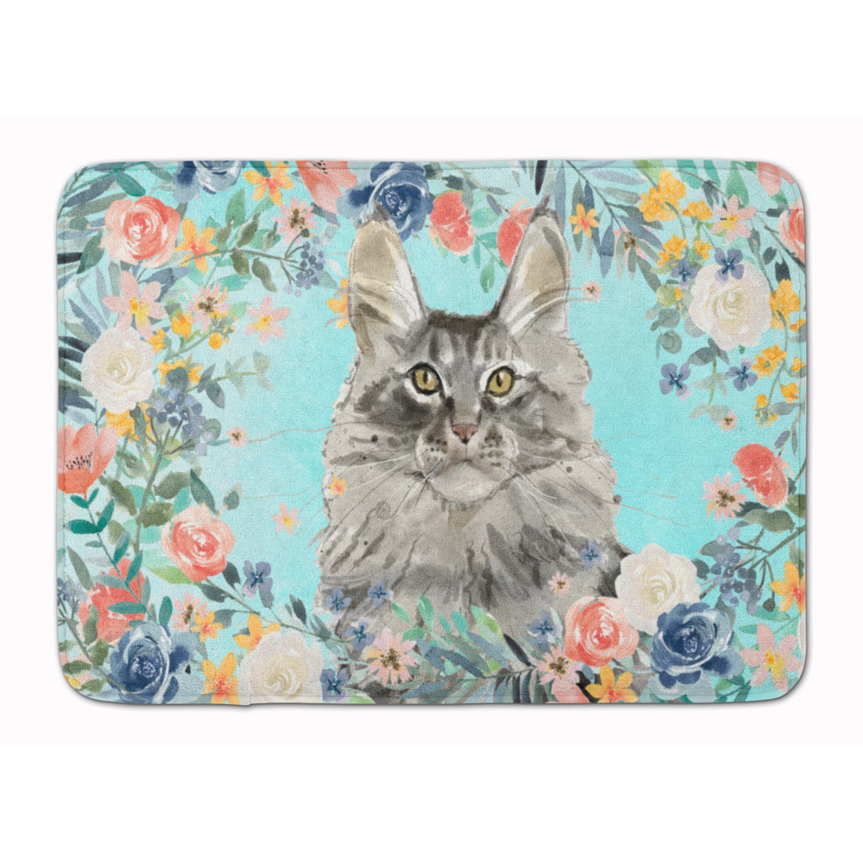 CK3393RUG Maine Coon Spring Flowers Machine Washable Memory Foam Mat
