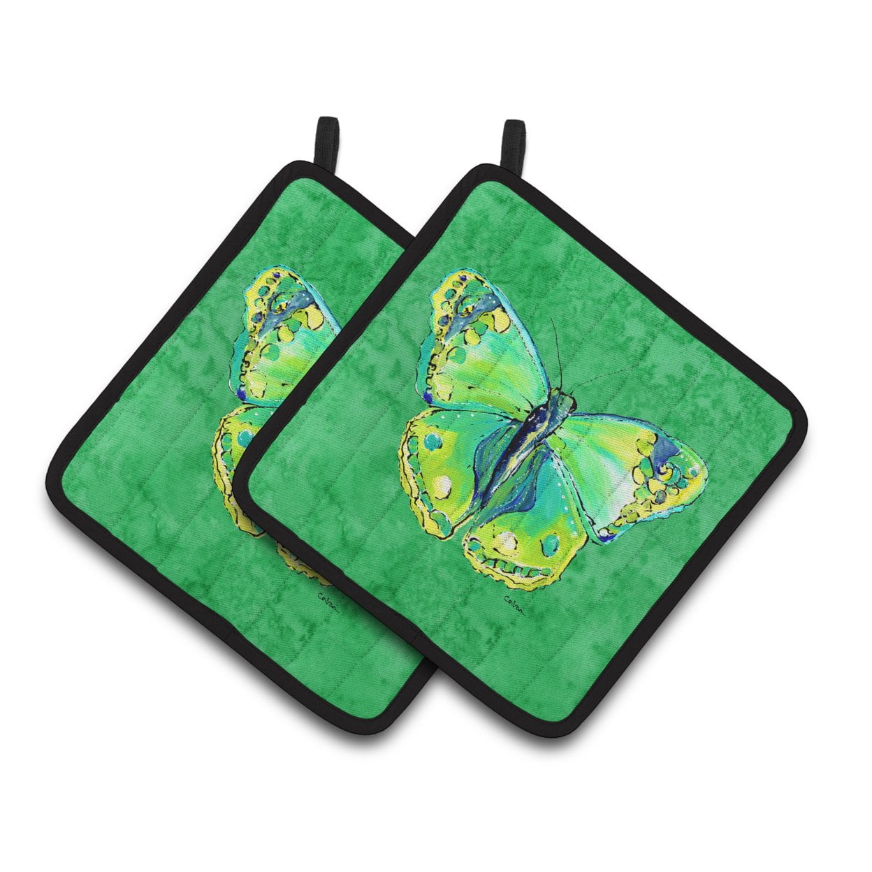 Picture of Carolines Treasures 8863PTHD Butterfly Green on Green Pair of Pot Holders