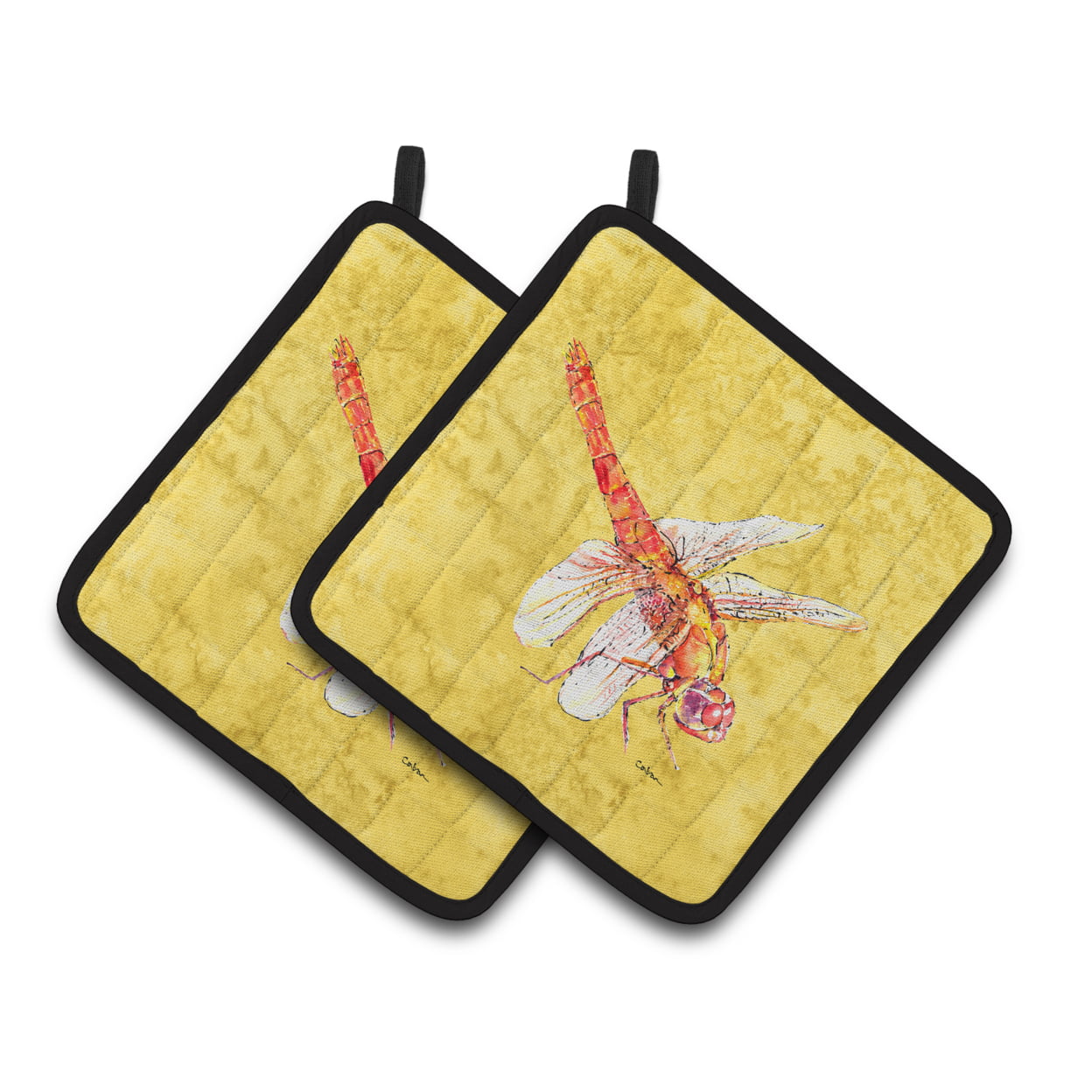 Picture of Carolines Treasures 8866PTHD Dragonfly on Yellow Pair of Pot Holders