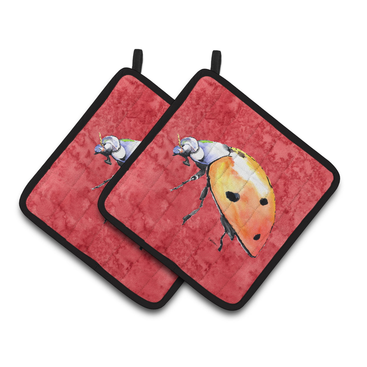 Picture of Carolines Treasures 8868PTHD Lady Bug on Red Pair of Pot Holders