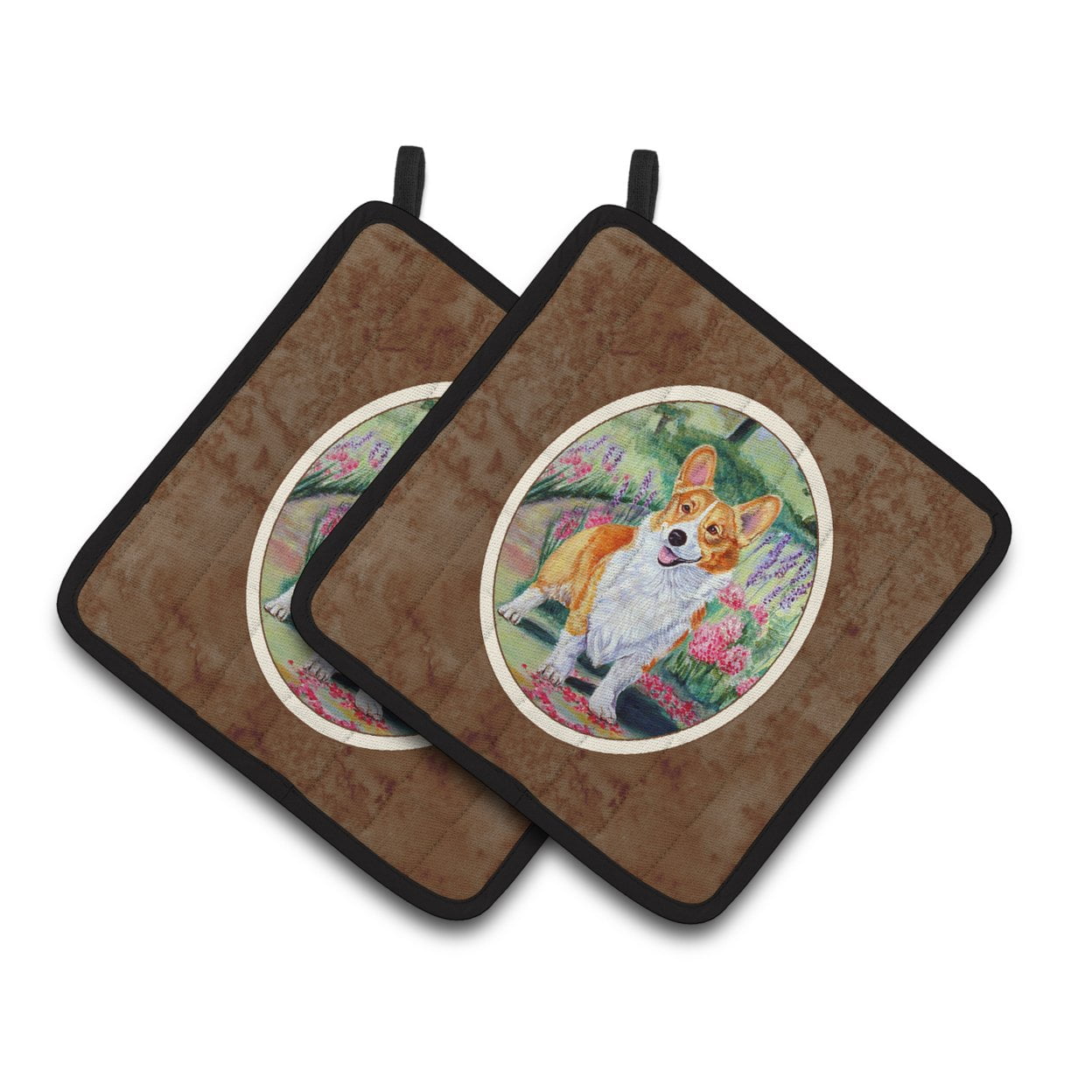 Picture of Carolines Treasures 7077PTHD Pembroke Corgi Springtime Pair of Pot Holders