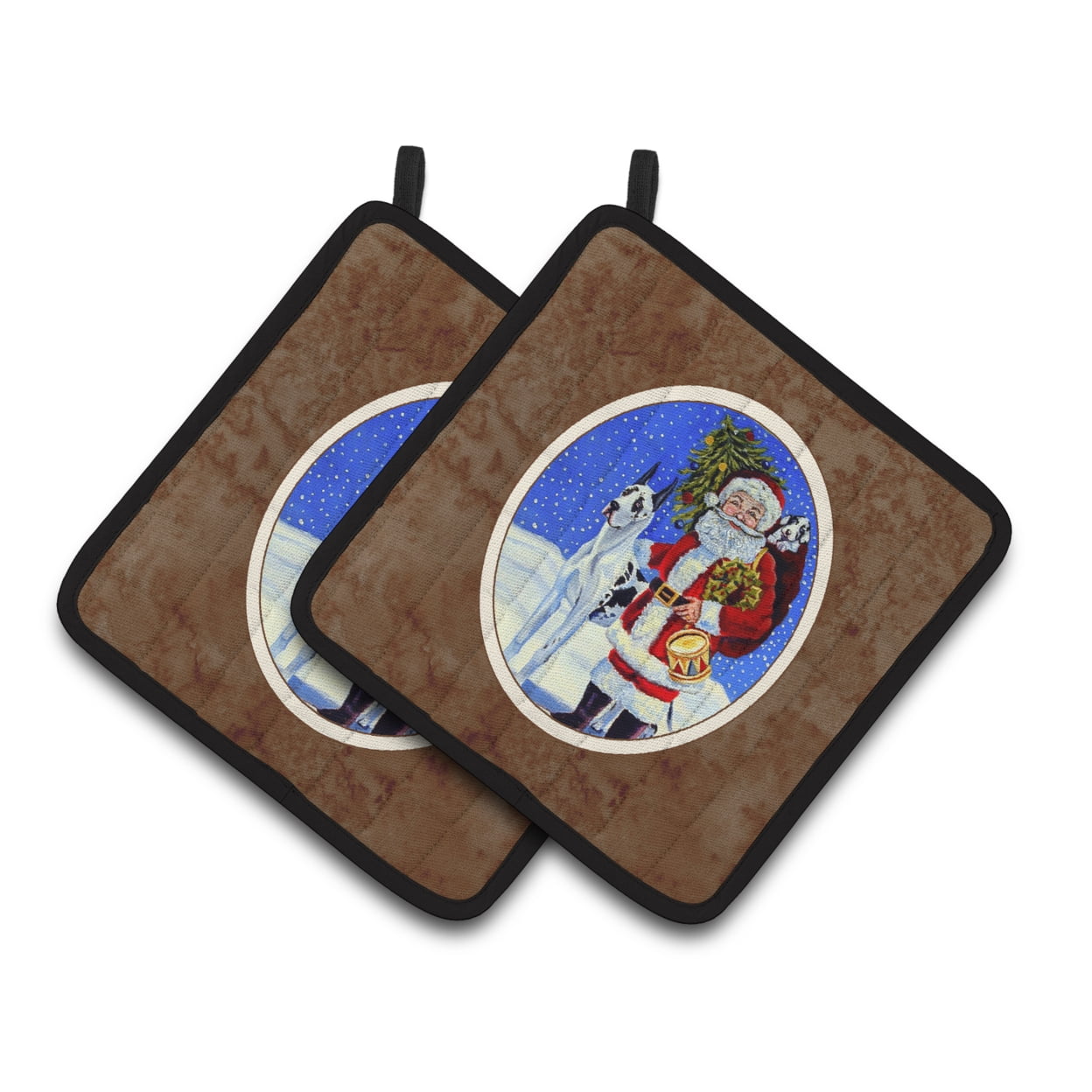 Picture of Carolines Treasures 7083PTHD Harlequin Great Dane With Santa Claus Pair of Pot Holders