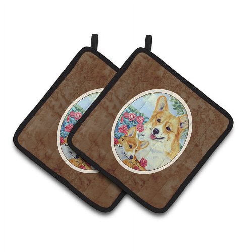 Picture of Carolines Treasures 7084PTHD Corgi Momma Loves Roses Pair of Pot Holders