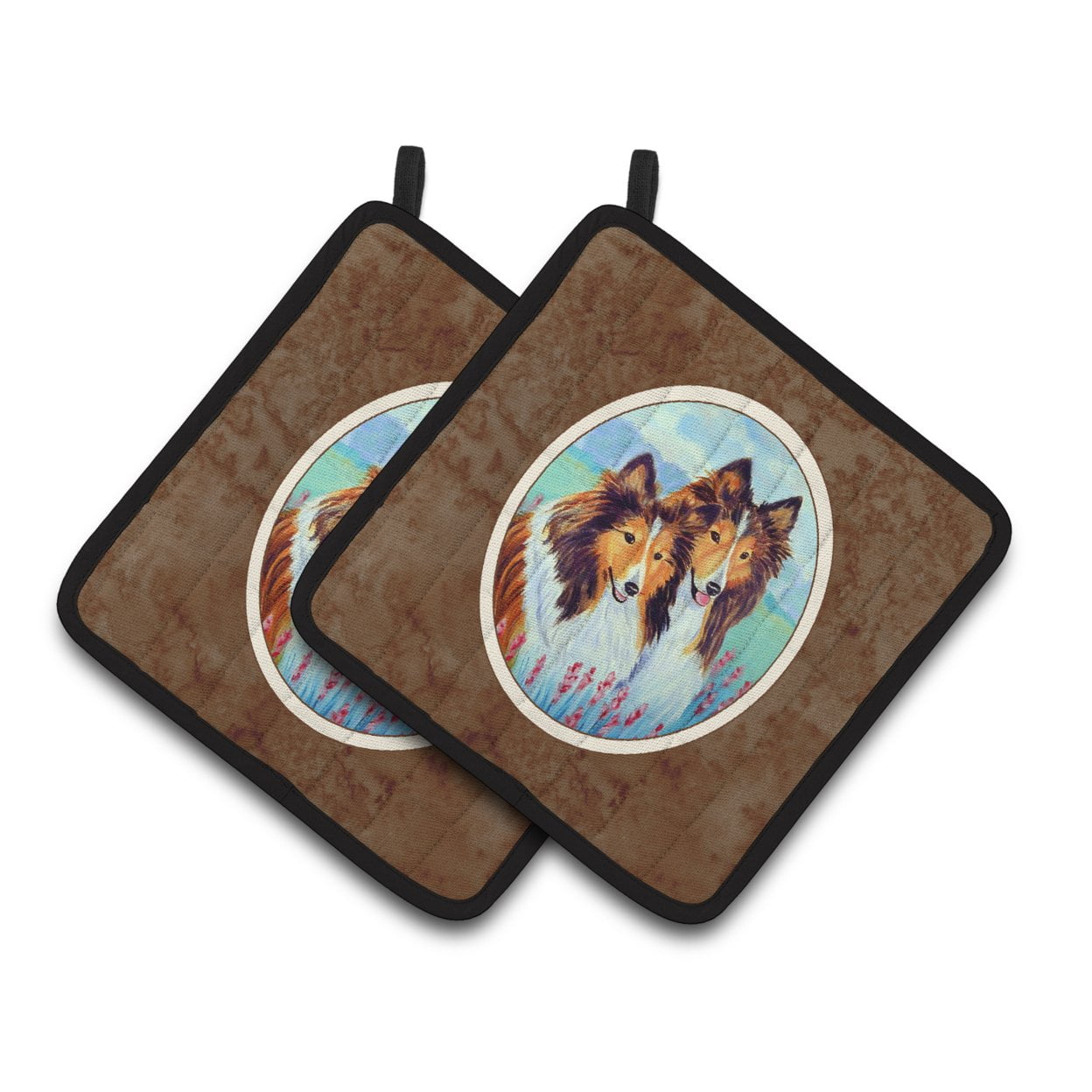 Picture of Carolines Treasures 7086PTHD Sable Shelties Double Trouble Pair of Pot Holders