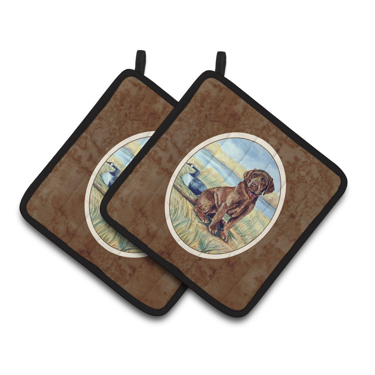 Picture of Carolines Treasures 7090PTHD Chocolate Labrador Puppy Pair of Pot Holders