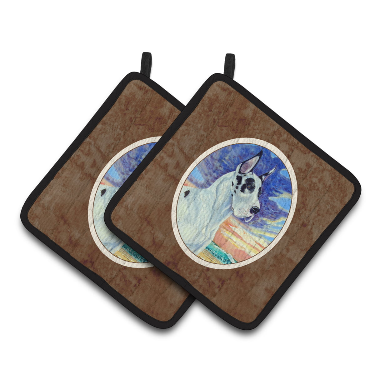 Picture of Carolines Treasures 7098PTHD Harelquin Great Dane Pair of Pot Holders