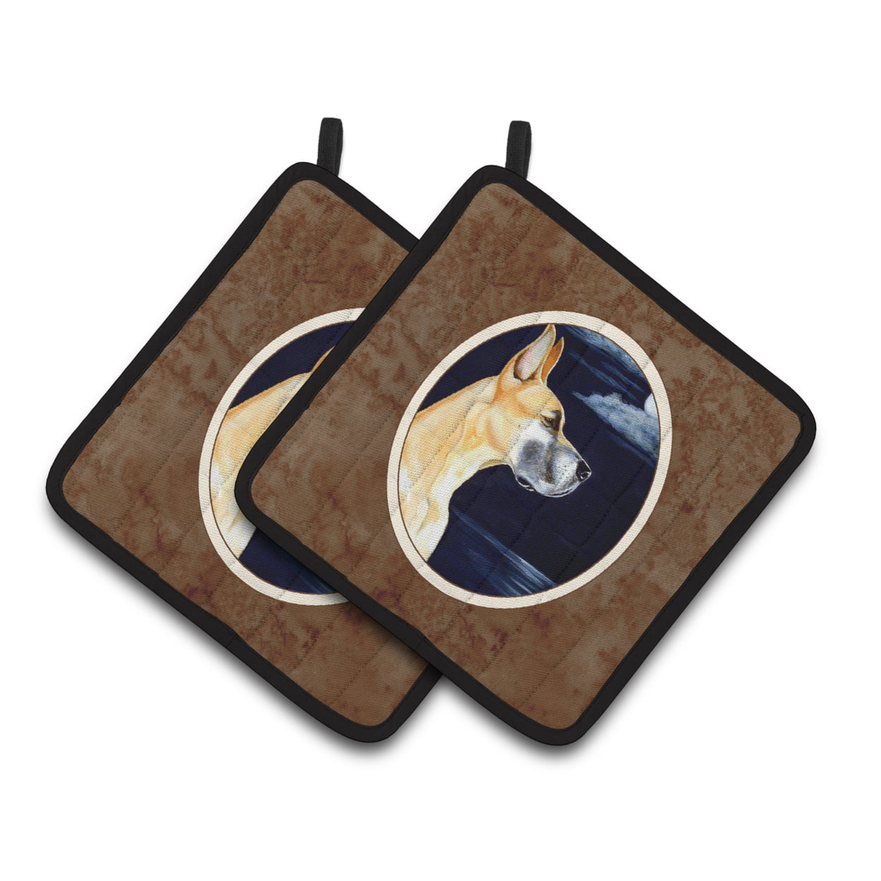 Picture of Carolines Treasures 7100PTHD Fawn Great Dane Moonlight Stroll Pair of Pot Holders