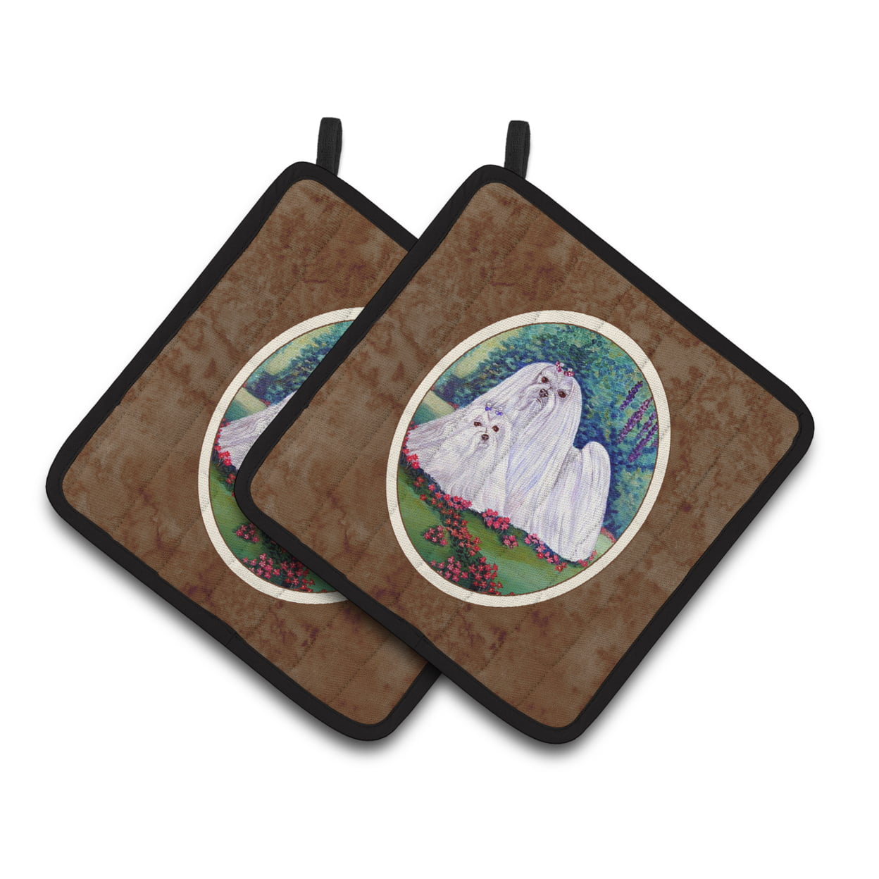 Picture of Carolines Treasures 7104PTHD Maltese Momma & Puppy Pair of Pot Holders