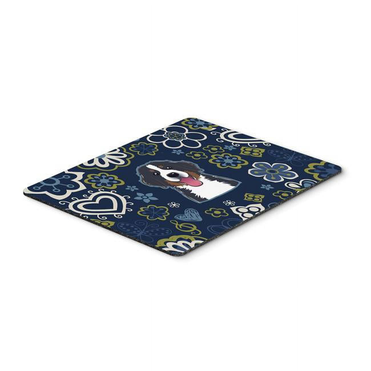 Blue Flowers Bernese Mountain Dog Mouse Pad, Hot Pad or Trivet