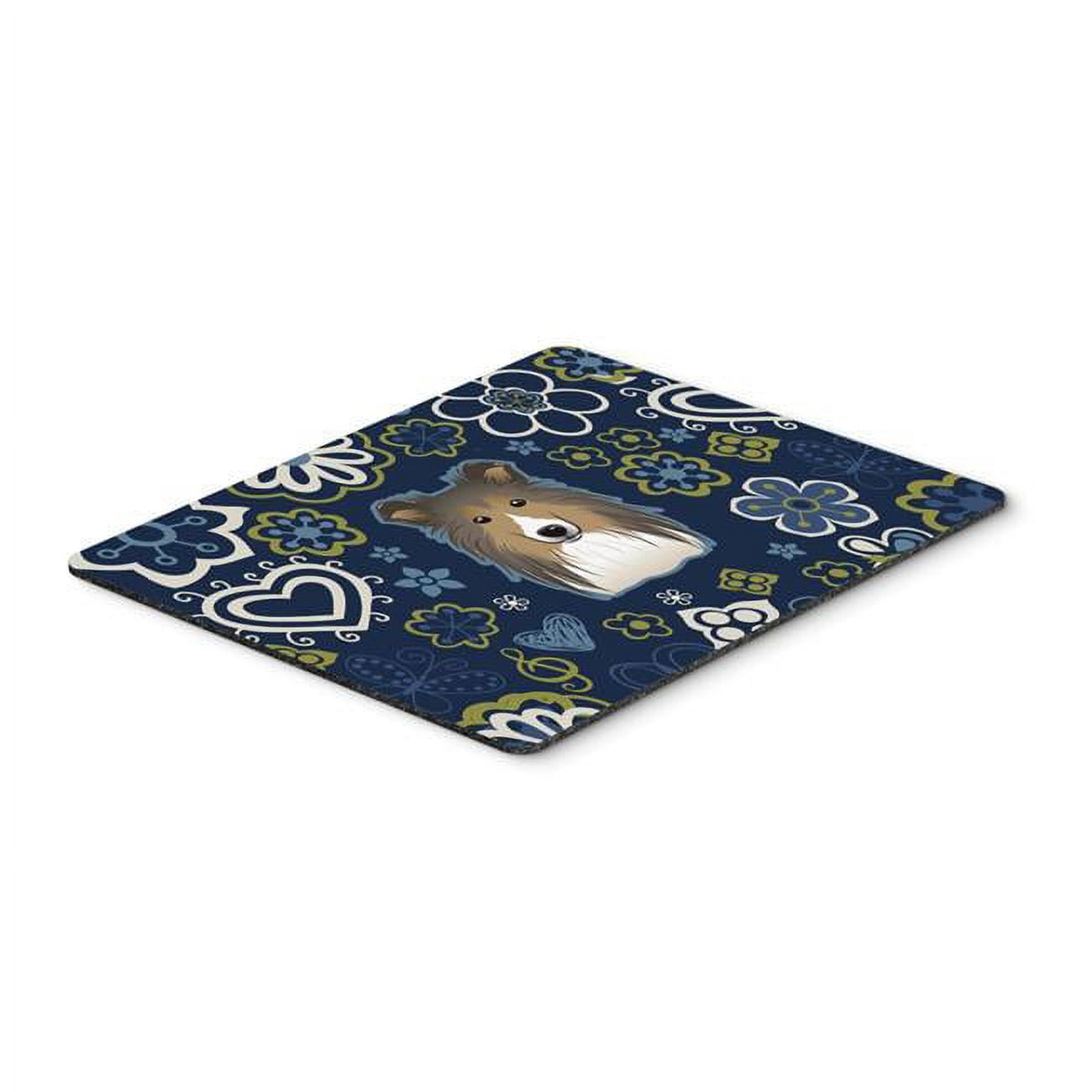 Blue Flowers Sheltie Mouse Pad, Hot Pad or Trivet