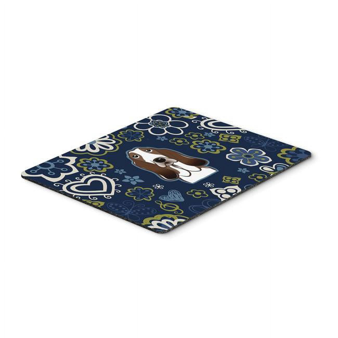 Blue Flowers Basset Hound Mouse Pad, Hot Pad or Trivet