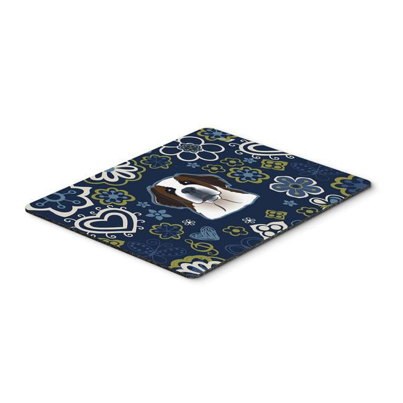Blue Flowers Saint Bernard Mouse Pad, Hot Pad or Trivet