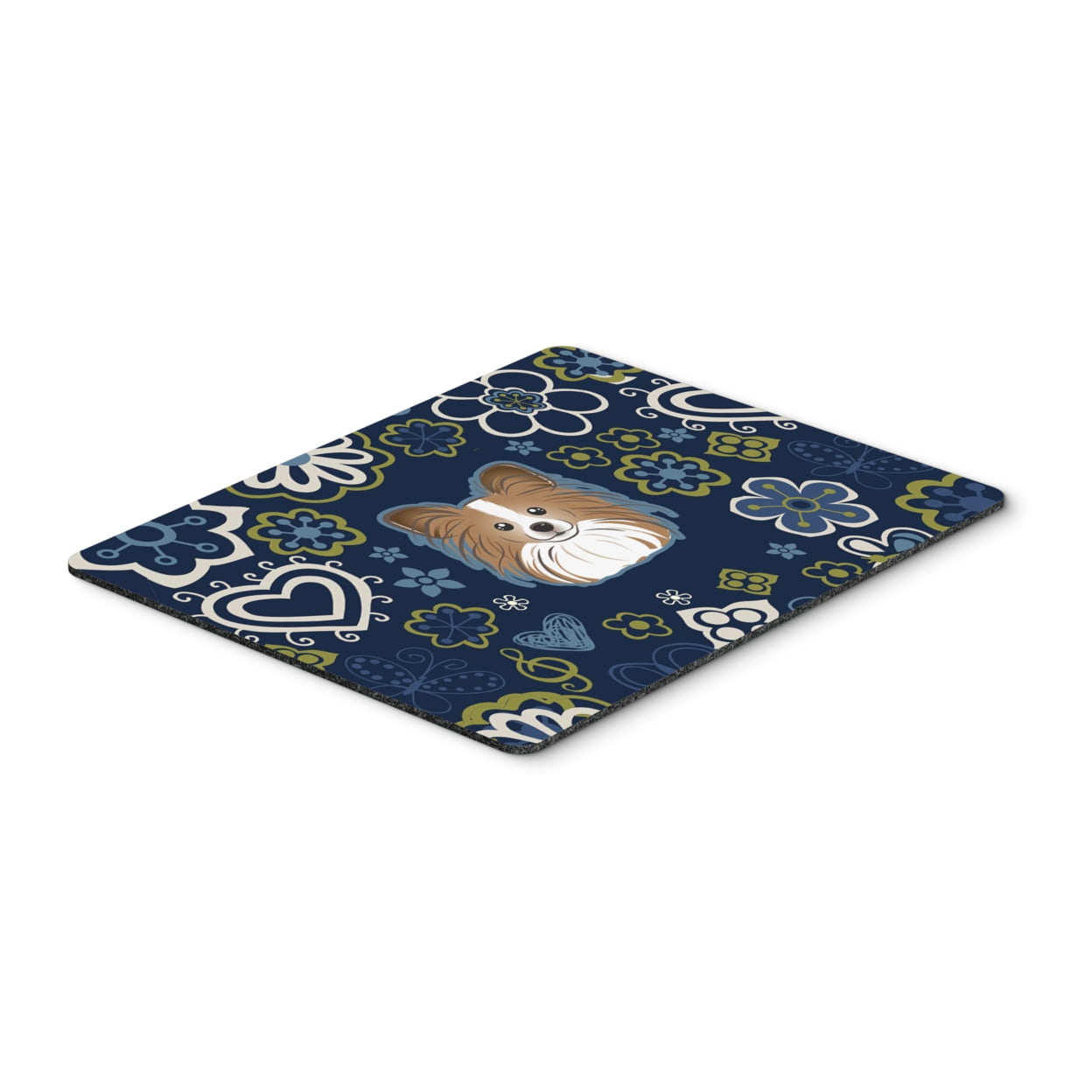 Blue Flowers Papillon Mouse Pad, Hot Pad or Trivet