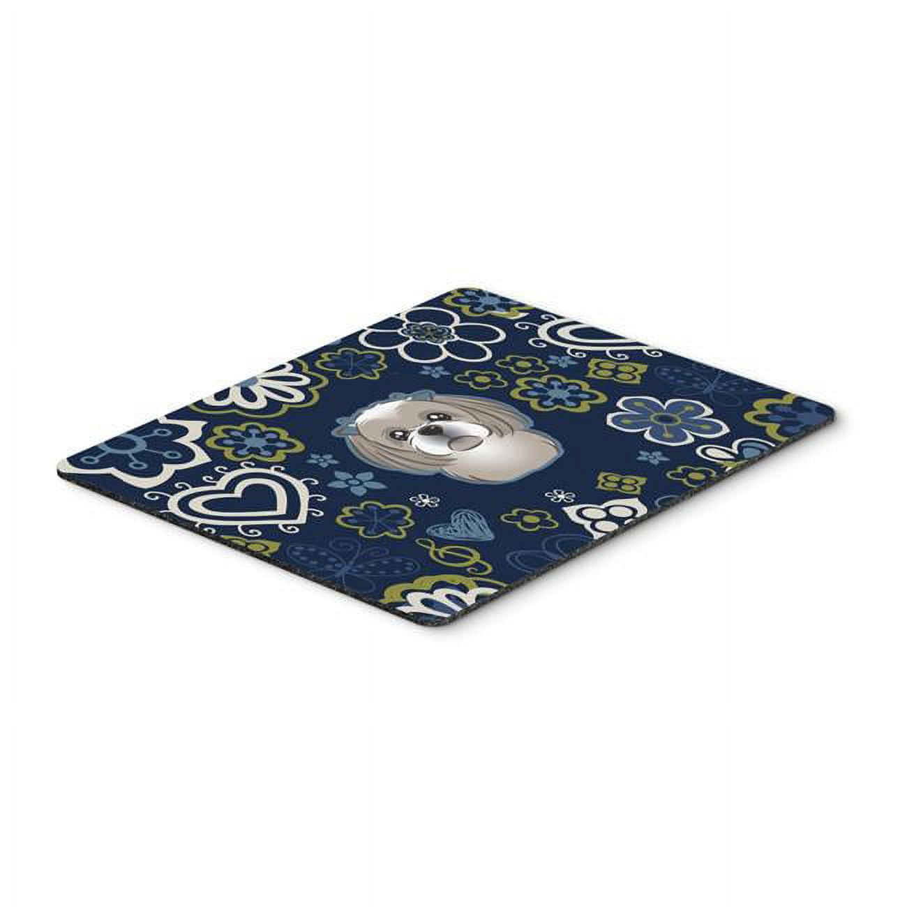 Blue Flowers Gray Silver Shih Tzu Mouse Pad, Hot Pad or Trivet