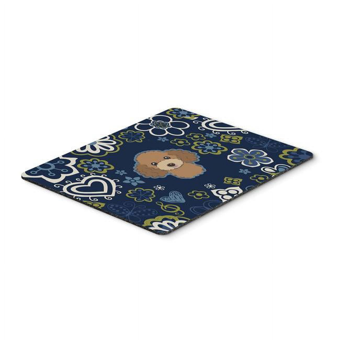 Blue Flowers Chocolate Brown Poodle Mouse Pad, Hot Pad or Trivet