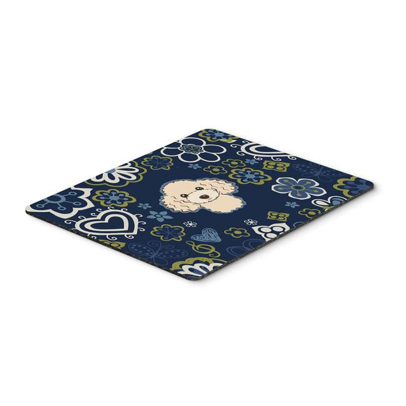 Blue Flowers Buff Poodle Mouse Pad, Hot Pad or Trivet