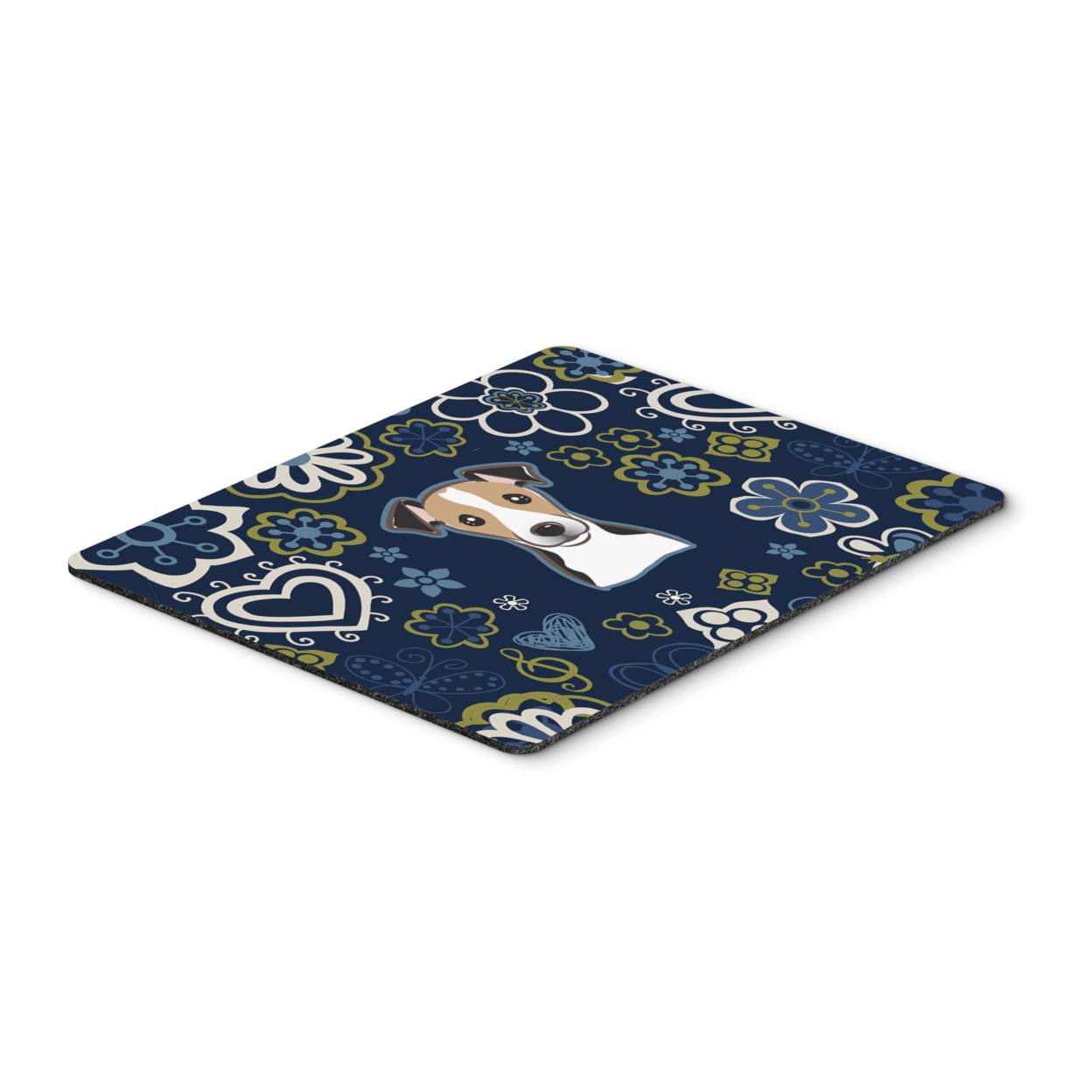 Blue Flowers Jack Russell Terrier Mouse Pad, Hot Pad or Trivet
