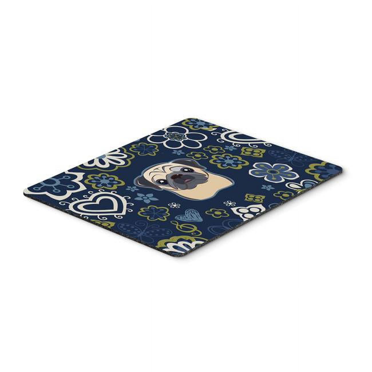 Blue Flowers Fawn Pug Mouse Pad, Hot Pad or Trivet