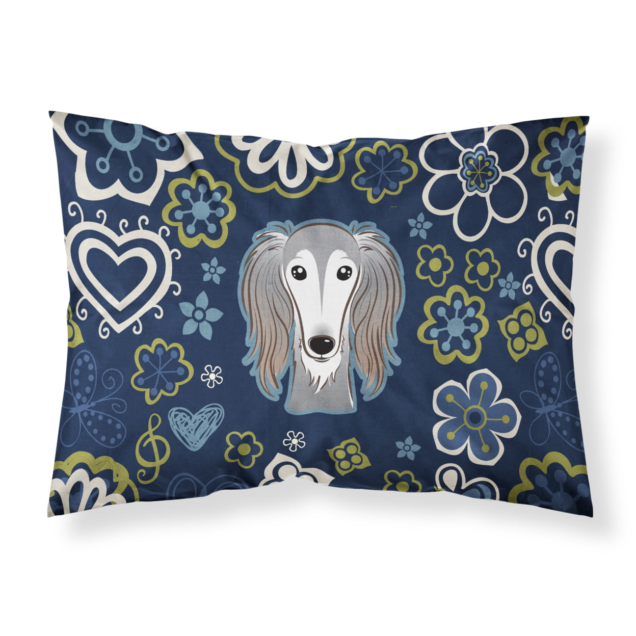 Picture of Carolines Treasures BB5080PILLOWCASE Blue Flowers Saluki Fabric Standard Pillowcase